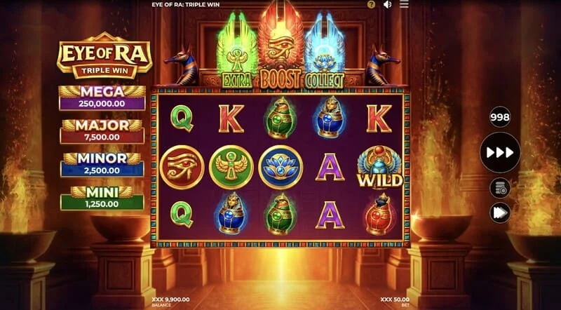 Eye of Ra Triple Win - Wild ตกลงบนวงล้อ